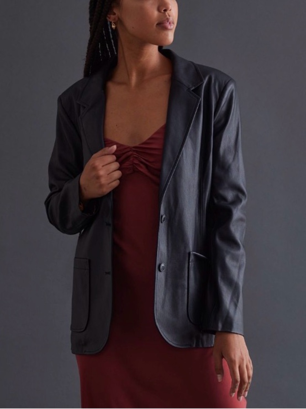 Anthropologie Faux Leather Black Blazer Floral Lining Jacket Career Size Large